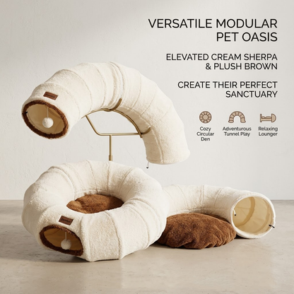 Yeyorentacosh Donut Cat Tunnel Bed for Indoor Cats - Round Felt Cat Cave Hideaway with Zipper, 2-in-1 Foldable Peek-a-Boo Interactive Play Tunnel for Large & Small Cats, Multi-Functional Pet Nest